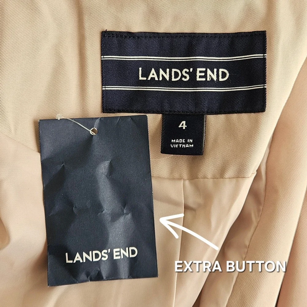 Lands' End Womens Tan Trench Coat NEW Size 4 Double Breasted Belted